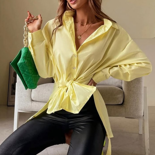 Chic Yellow Tie-Front Blouse